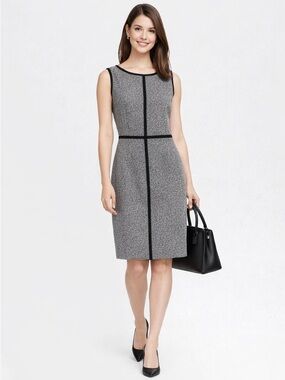 Jones Studio Grey Herringbone Sleeveless Sheath Dress Size 6 Officecore Workwear